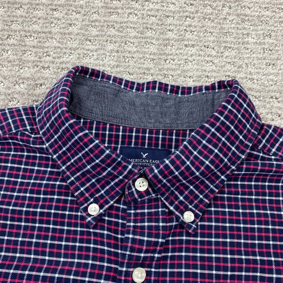 American Eagle Outfitters Flannel Shirt Men Extra Large XL Navy Blue Red Checker - Picture 4 of 10